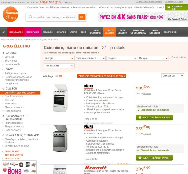 Capture d'écran d'un site internet e-commerce