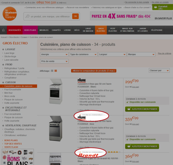 Capture d'écran d'un site e-Commerce