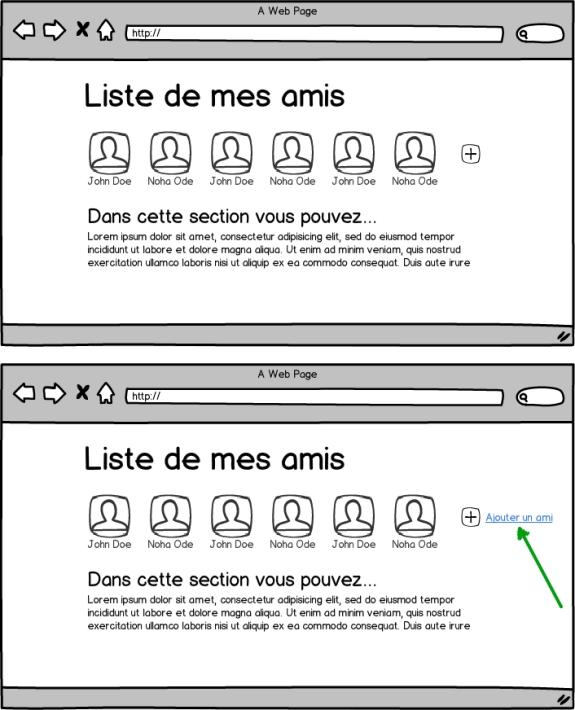 Deux wireframe d'une interface