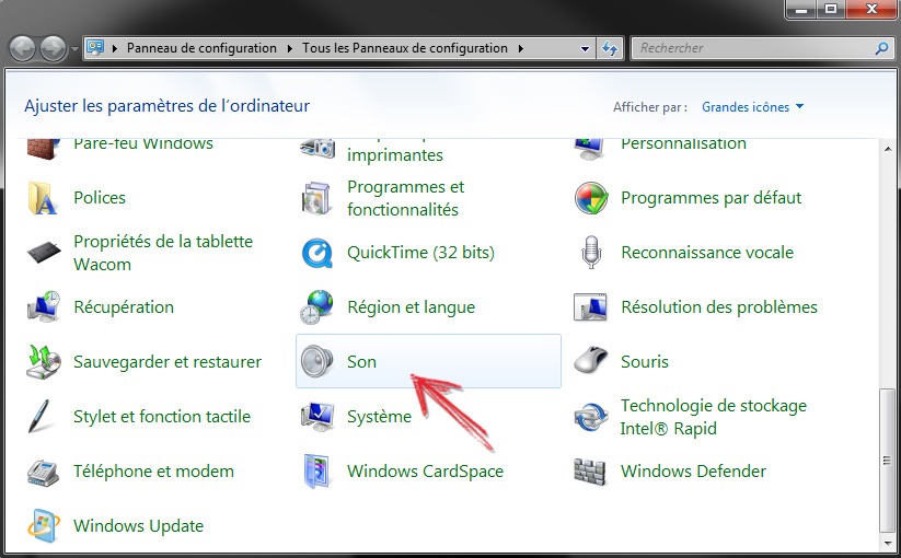 Screenshot of the Control Panel - Windows OS