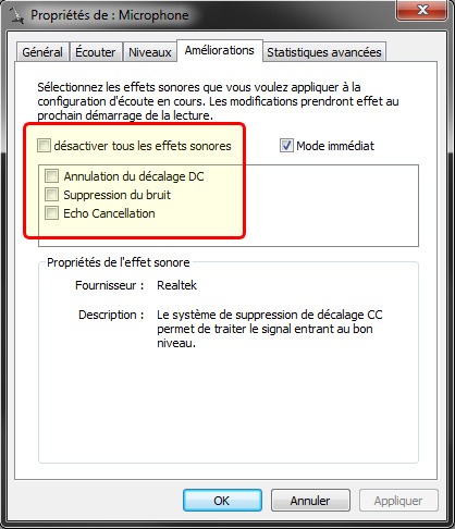 Screenshot of enhancements tab - Windows OS